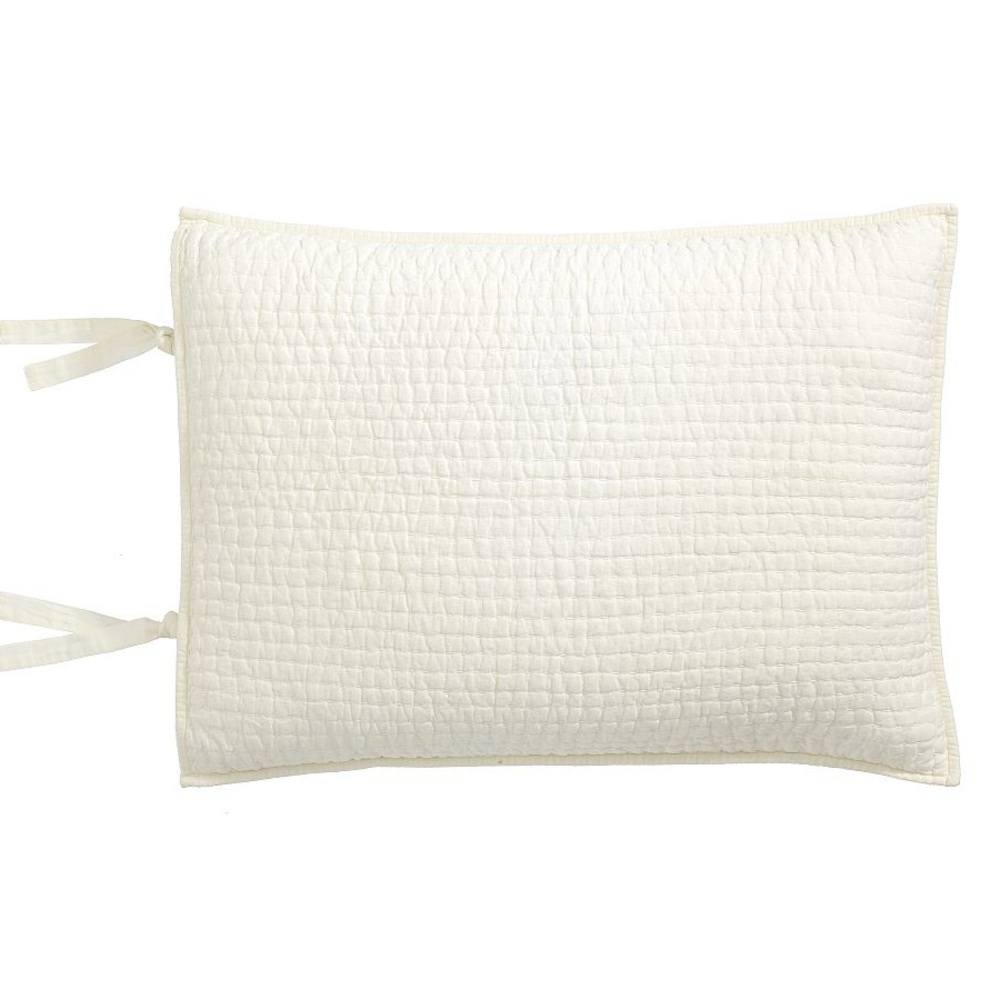 EURO - Pick-Stitch Handcrafted Cotton Linen Quilted Sham (Classic Ivory)